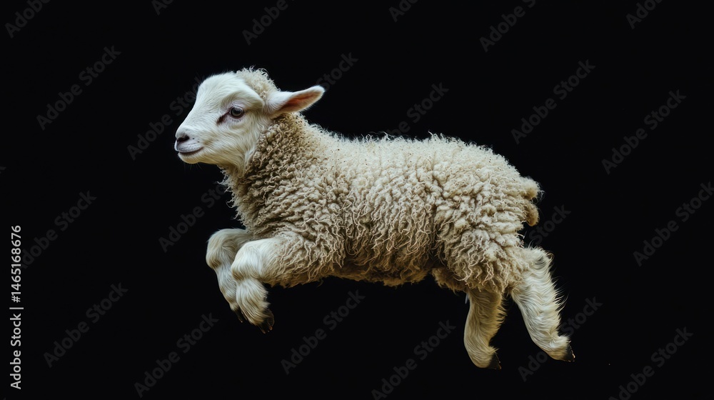 Obraz premium A fluffy lamb bouncing playfully, with a joyful and energetic expression.