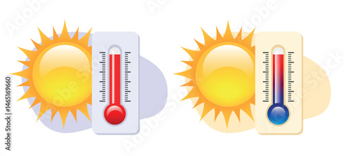 Global warming. Thermometer and sun. Vector illustration