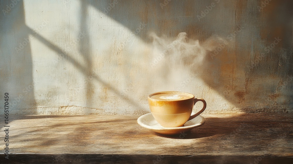 Polaroid of a steaming cup of coffee on a wooden table, with soft natural light enhancing the texture of the cup Polaroid of a steaming cup of coffee on a wooden table, with soft natural light enhancing the texture of the cup