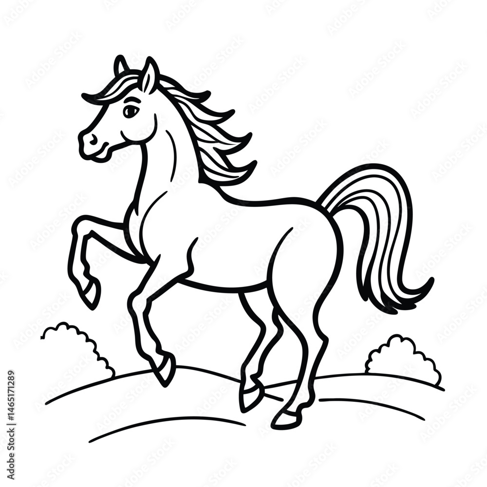 a long maned glossy horse hind line art vector silhouette a long maned glossy horse hind line art vector silhouette