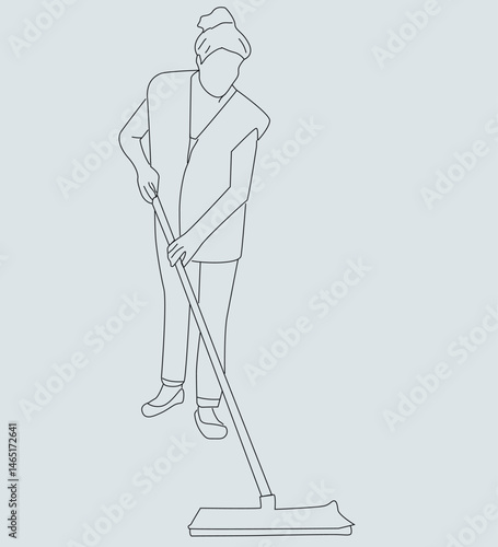  housemaid and mop stick.woman mopping