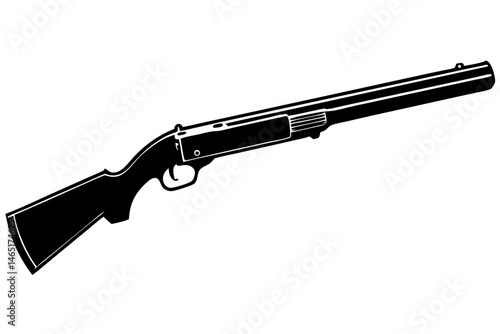 Shotgun vector silhouette with long barrel and trigger guard design, shotgun, silhouette, weapon, gun, firearm, hunting, rifle, barrel, trigger, guard, safety, ammunition, hunter, target, sport, shoot