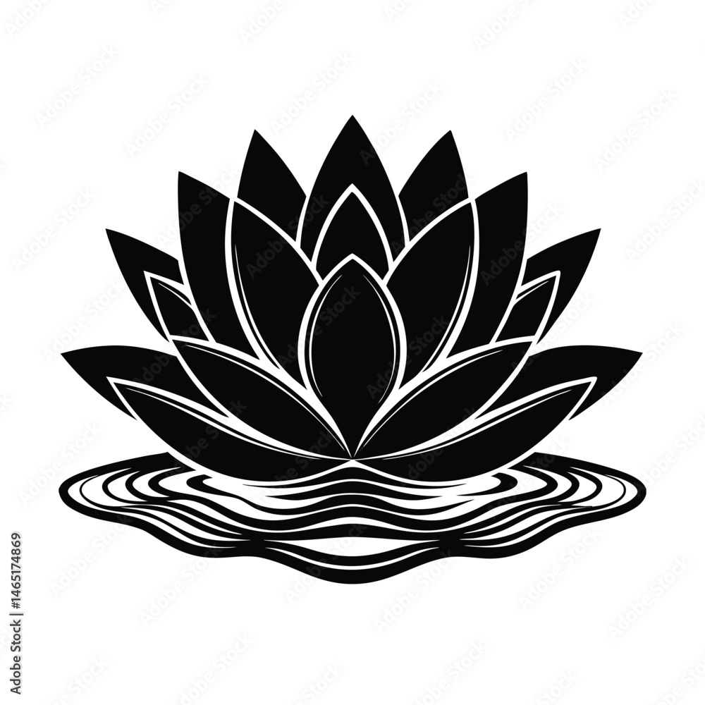 Fototapeta premium a lotus flower icon floating water layered vector art silhouette