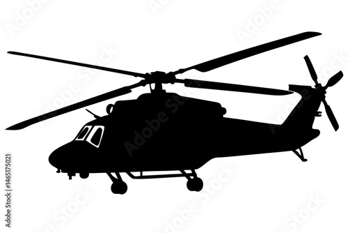 Military helicopter silhouette design vector illustration on transparent background, military helicopter, helicopter, silhouette, vector, aircraft, aviation, army, transportation, vehicle, air force