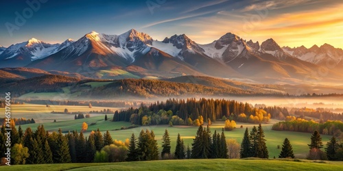 Landscape of Tatra Mountains at sunrise, tatra mountains, mountains
