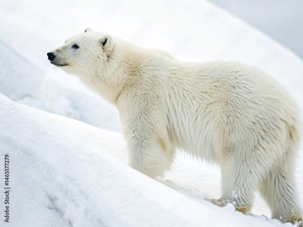 A majestic polar bear gracefully traverses a snow-covered landscape, its thick fur providing warmth against the Arctic chill. A majestic polar bear gracefully traverses a snow-covered landscape, its thick fur providing warmth against the Arctic chill.