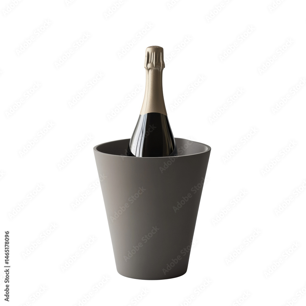 Sophisticated Champagne Bottle Cooling in a Minimalist Grey Ice Bucket Sophisticated Champagne Bottle Cooling in a Minimalist Grey Ice Bucket