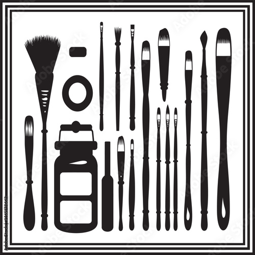 Makeup Brush and Applicator Clipart Set - Black Silhouette Vector of Cosmetic Tools, Beauty Brushes, Skincare Accessories, Foundation and Eyeliner Tools for Salon Design