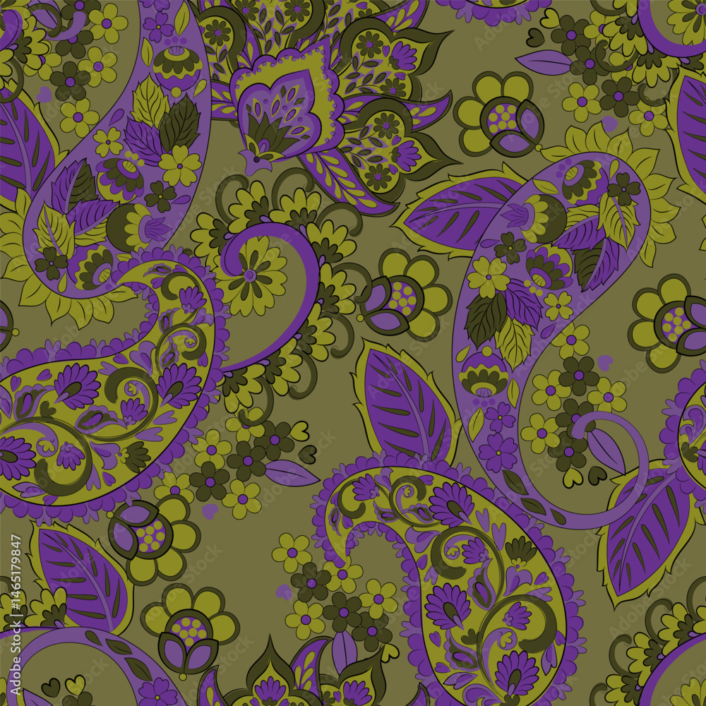 Naklejka premium Seamless pattern with paisley ornament. Ornate floral decor for fabric. Vector illustration