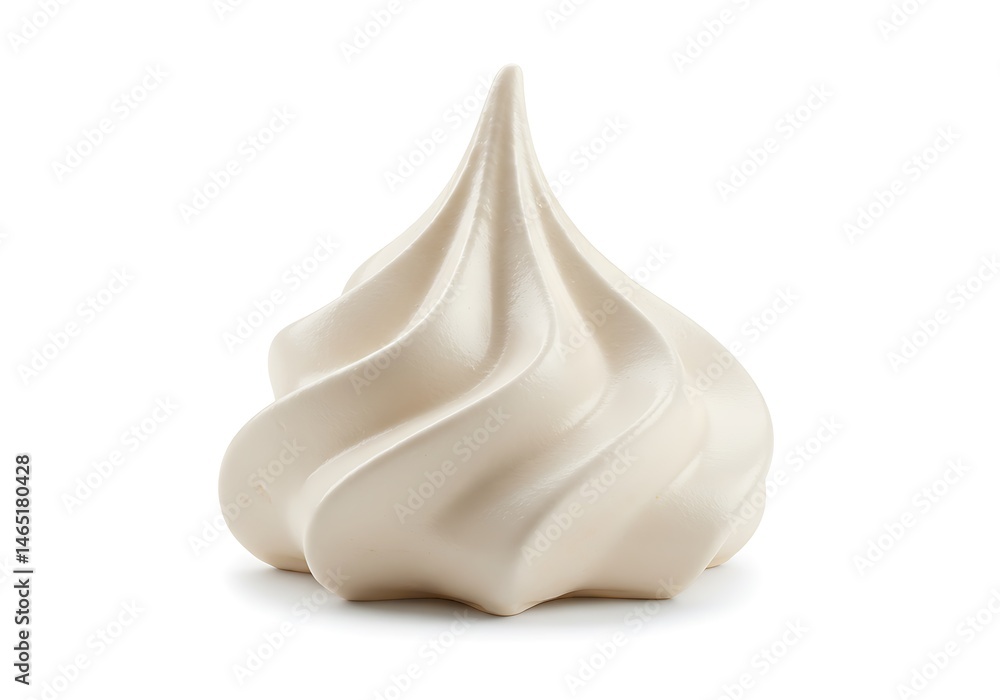 Obraz premium A close up of a swirl of white frosting or meringue isolated on a plain white studio background shot