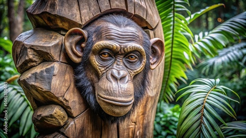Chimpanzee Head Statue On The Wall, jungle decor