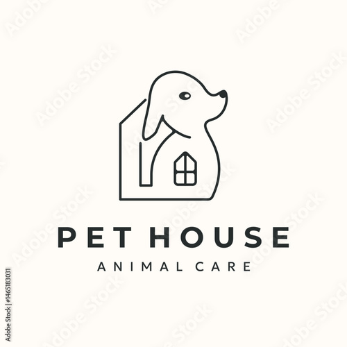 pet house line art logo vector minimalist illustration design, dog house symbol design