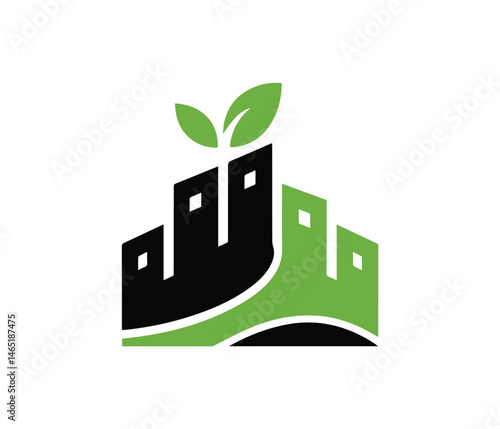 Tree icon, city icon, city logo, Green City Silhouette with Tree, Wind Turbine, and Buildings Eco-Friendly Urban Vector Concept.