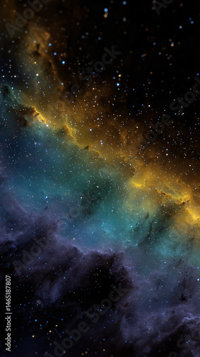 Breathtaking view of a coloured nebula filled with whizz and vibrant clouds.