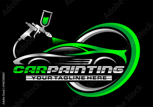 Car painting logo vector illustration template. Lettering design icon with black background