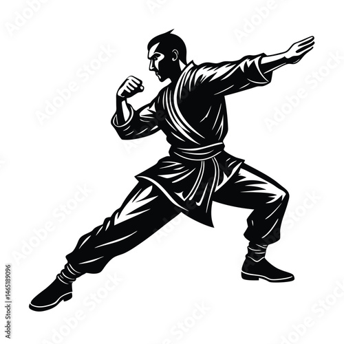 a man practice kung fu fight vector art silhouette