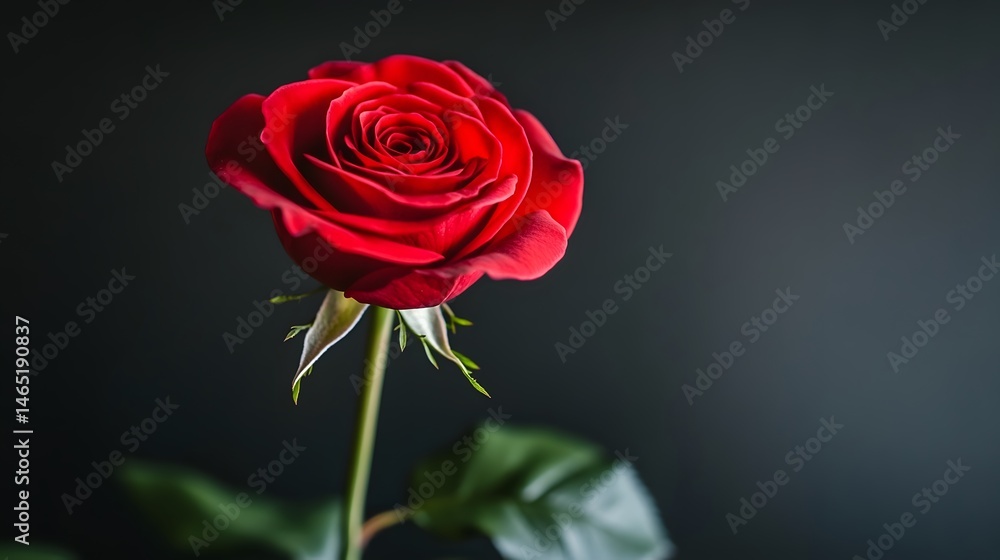 Fototapeta premium Single Red Rose Close Up Dark Background Elegant Flower Photography