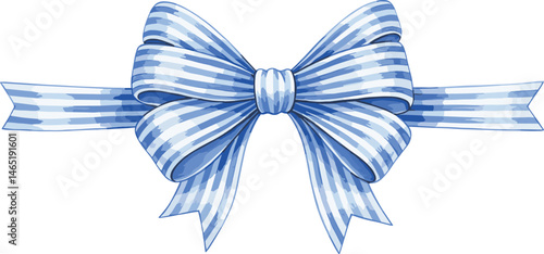Blue and white striped bow in watercolor style