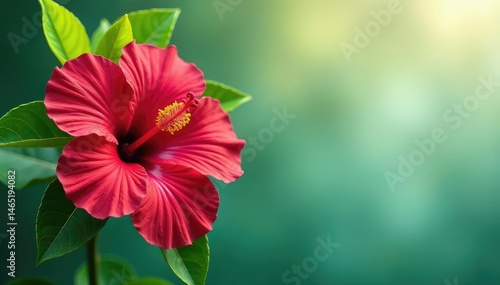 Wallpaper Mural Bold tropical hibiscus wallpaper, vibrant green leaves, texture, palm Torontodigital.ca