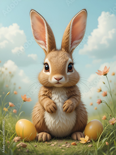 conejo de pascuas con sus huevos