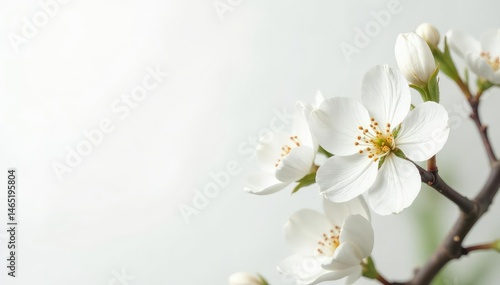 Delicate white blossoms against pure white backdrop, image, organic