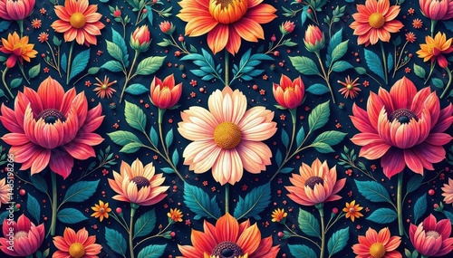 Intricate floral design, repeating seamlessly , graphics, floral pattern
