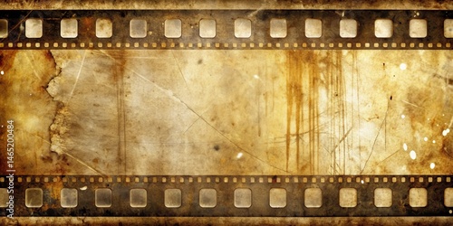 Film strip with visible dust and scratches on a worn celluloid background, film degradation