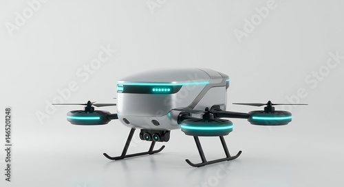 Modern delivery drone in white with teal accents