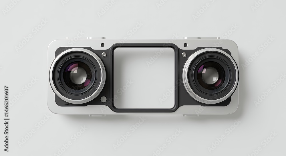 Fototapeta premium Modern technology component with circular openings and central space isolated on white