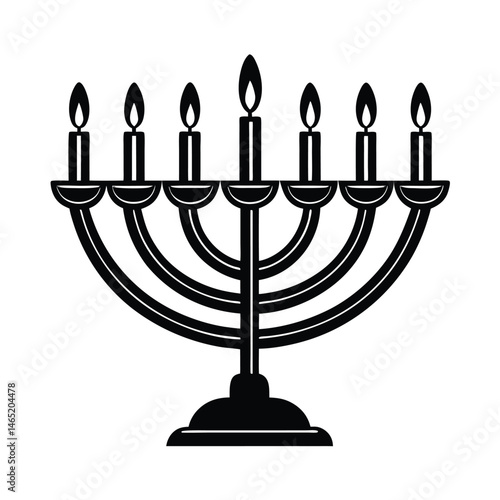 a menorah glowing candles vector art silhouette
