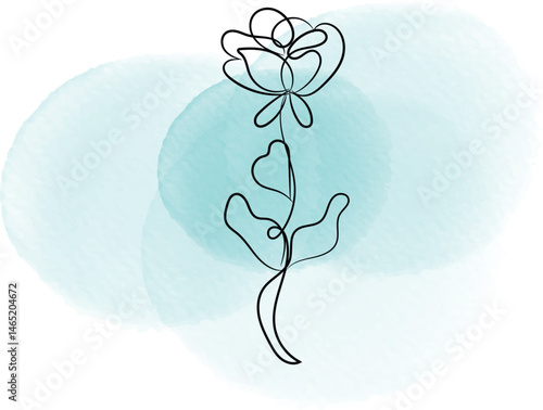 Elegant Single Line Flower Drawing on Soft Blue Watercolor Background