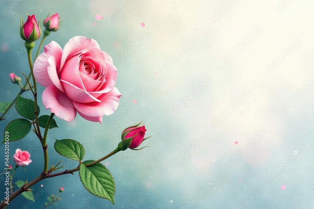 Obraz premium Delicate watercolor rose buds, climbing vines, summer, print, delicate