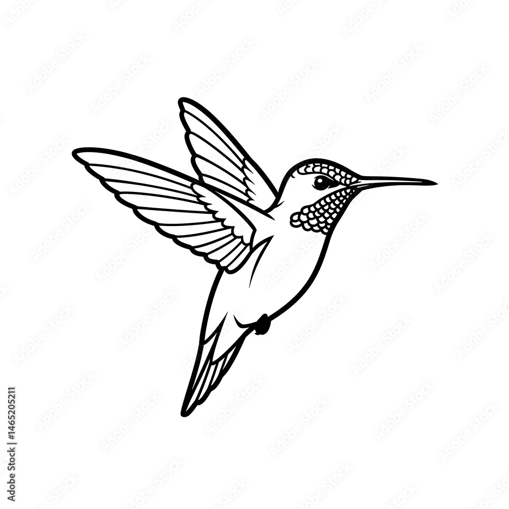 Fototapeta premium Hummingbird in Flight: Inkwork Elegance AI Generated