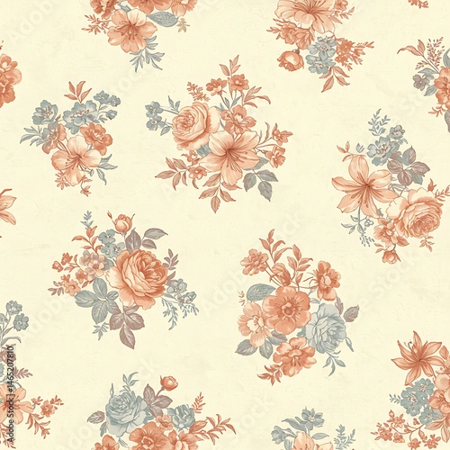 Peach and Gray Floral Pattern Seamless Repeat