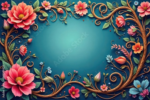 Intricate paisley floral design, swirling vines & blossoms, dark, flower, blossom