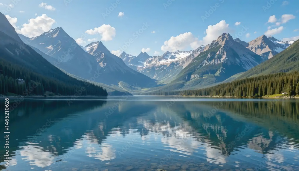 Naklejka premium Majestic Mountain Lake Reflection: A Serene Landscape