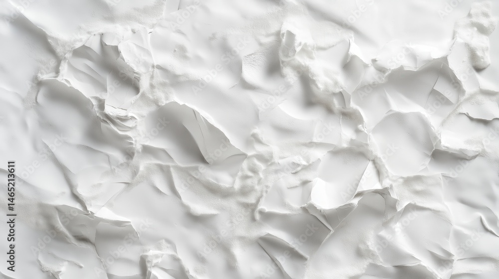 Fototapeta premium White sculpted texture resembling cracked plaster or eroded stone surface with organic, jagged contours and natural depth