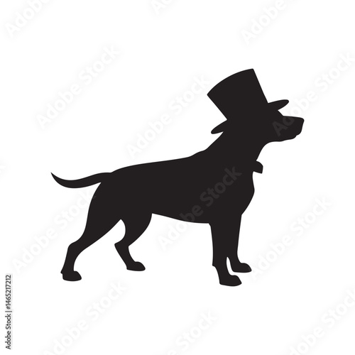 Dog with top hat icon silhouette vector flat illustration design