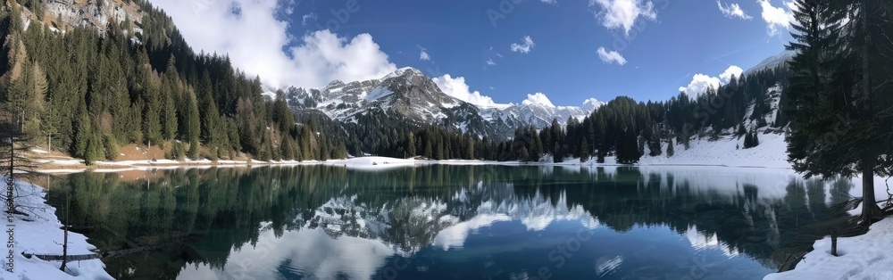 Alpine Lake Reflection in Snowy Mountains Alpine Lake Reflection in Snowy Mountains
