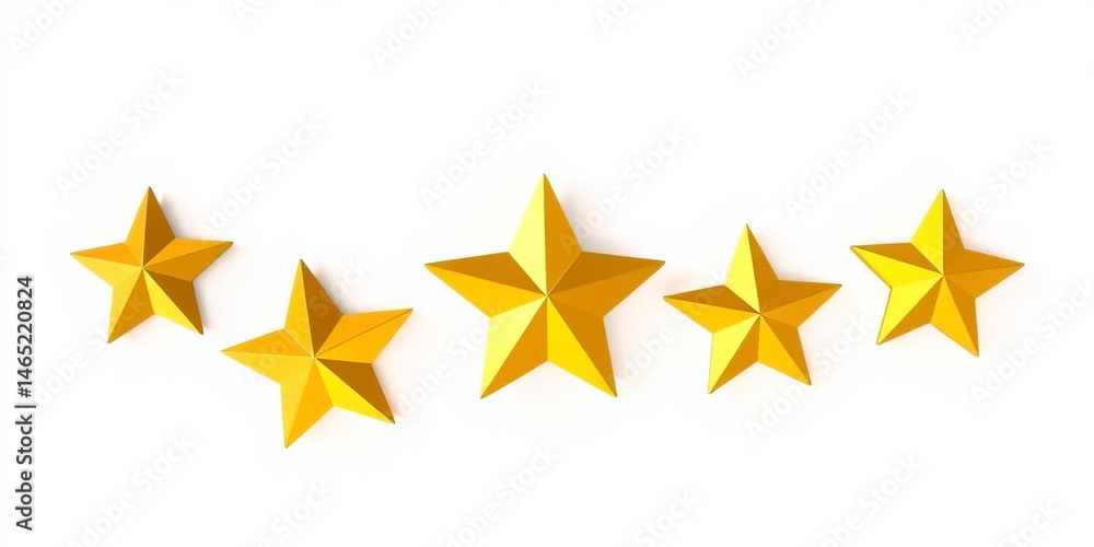 Five gold stars on white background, flat design Isolated vector illustration, feedback stars, rating system Five gold stars on white background, flat design Isolated vector illustration, feedback stars, rating system