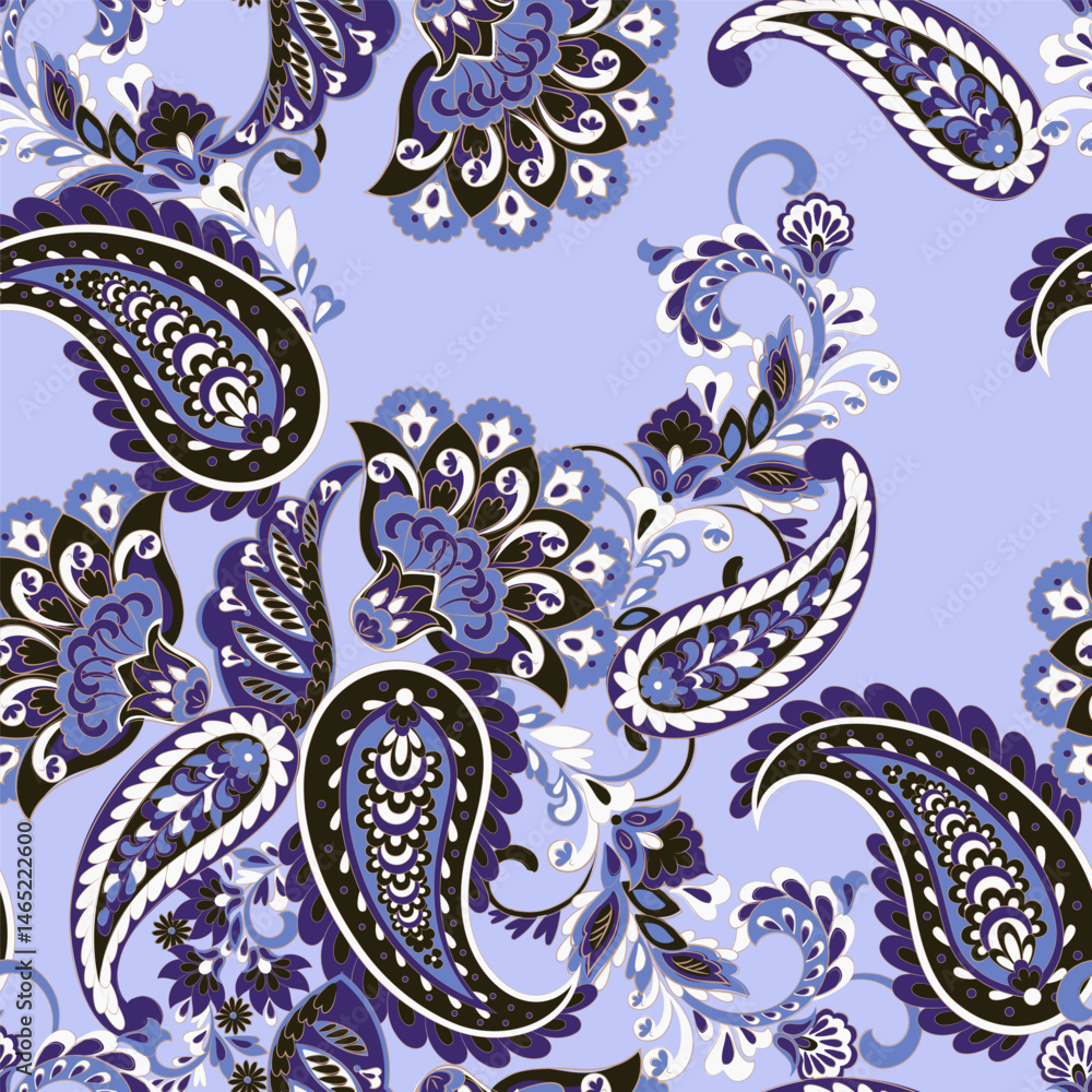 Vector textile print. Seamless Design for covers, fabrics, textiles, wrapping paper, based on antique Thai vector pattern Paisley Indian motifs and decorative floral elements