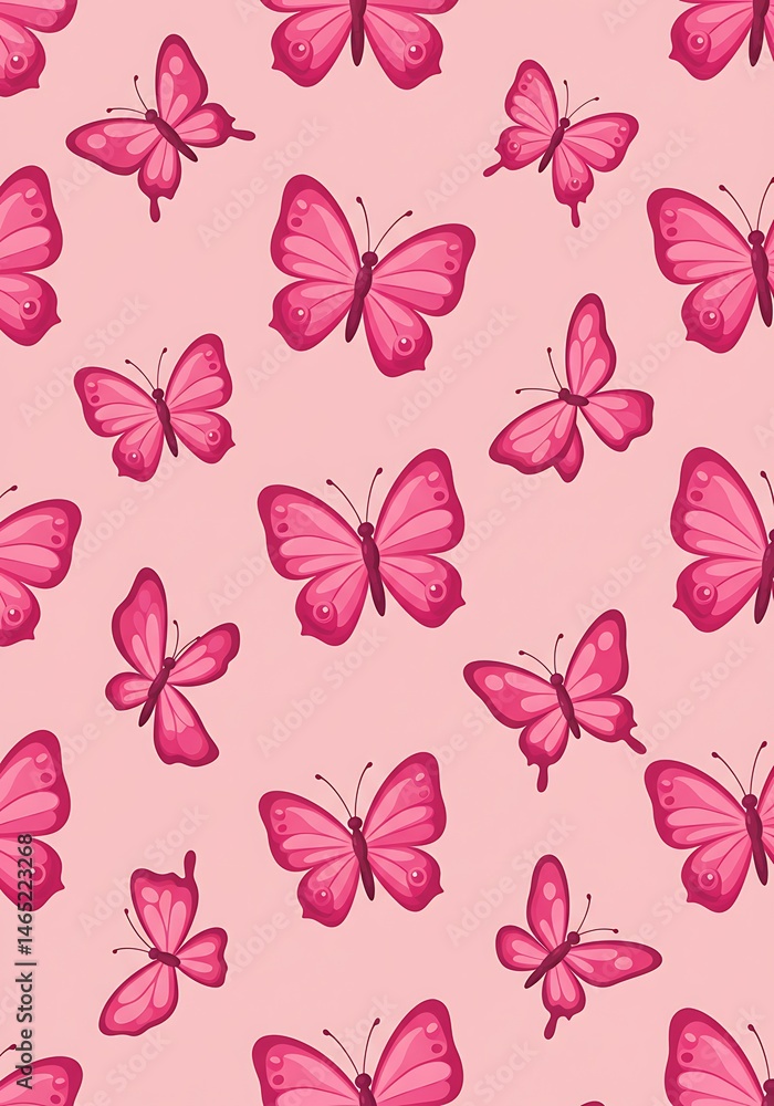 Fototapeta premium Pink Butterfly Seamless Pattern Background