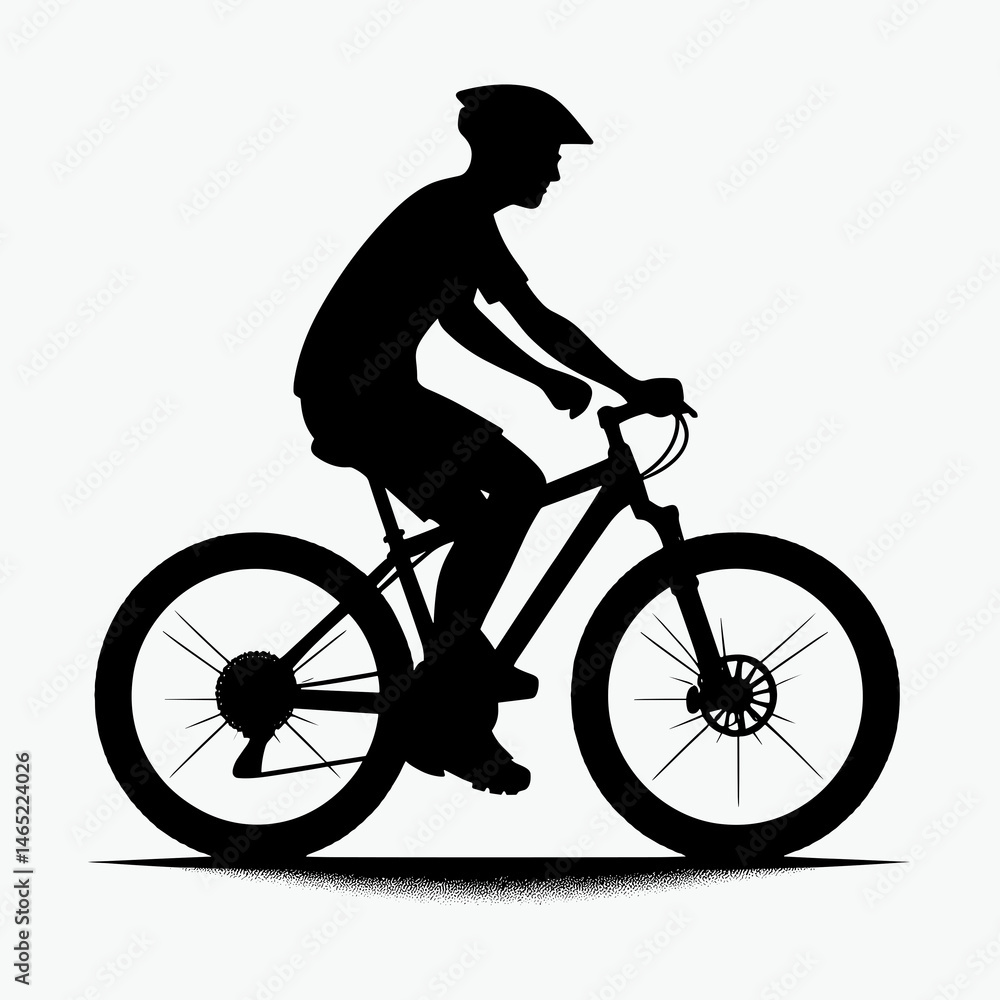 Fototapeta premium Silhouette of a cyclist riding a mountain bike