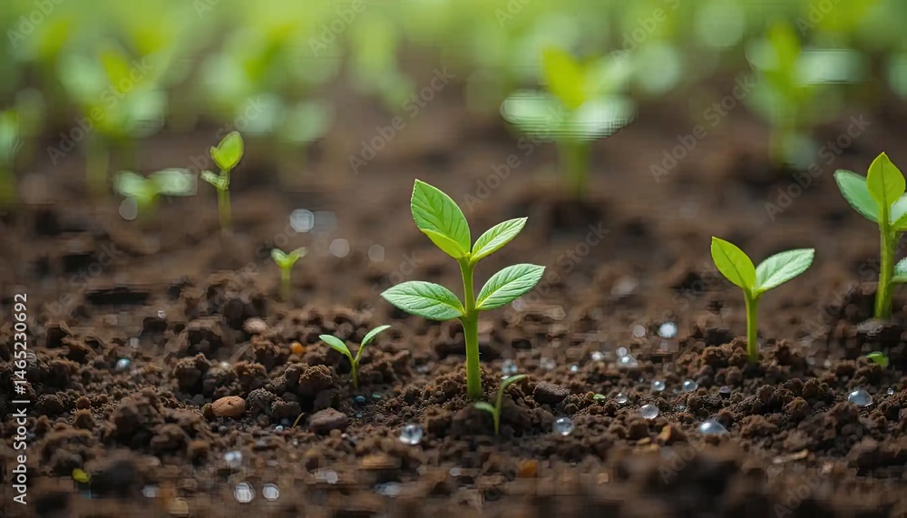 Fototapeta premium New Life Emerging: Saplings Sprouting in Rich Soil