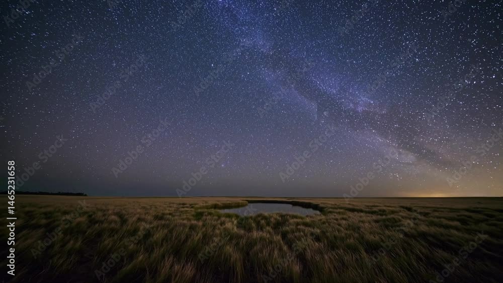 Starry night sky over tranquil marshland reflecting celestial wonders Starry night sky over tranquil marshland reflecting celestial wonders