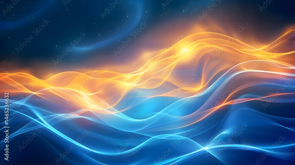 A vibrant digital - art background with flowing, wavy lines in blue and orange hues against a star - dotted dark space. A vibrant digital - art background with flowing, wavy lines in blue and orange hues against a star - dotted dark space.