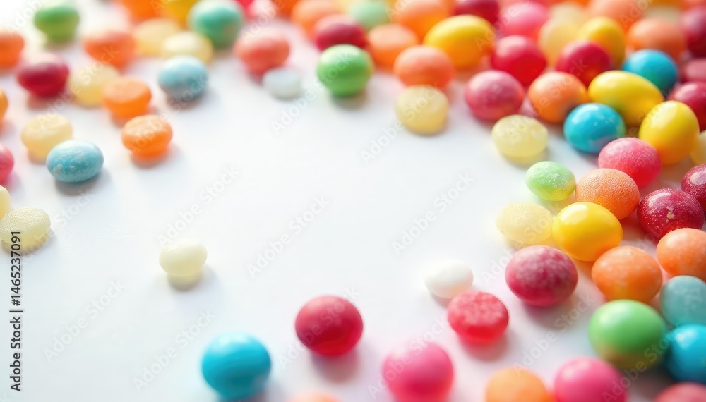 Vibrant colored candies arranged on white background, rainbow, colorful candies, sweet Vibrant colored candies arranged on white background, rainbow, colorful candies, sweet