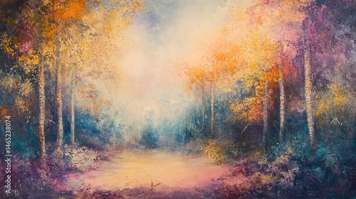 Autumnal forest path painting