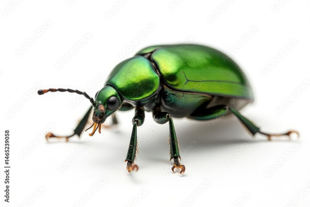 Green beetle isolated on bright white backdrop, wings, beetle Green beetle isolated on bright white backdrop, wings, beetle