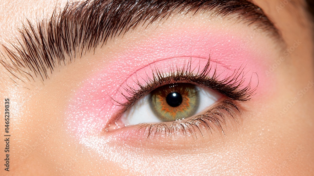 Fototapeta premium Eye with Pink Eyeshadow and Long Eyelashes Macro Closeup